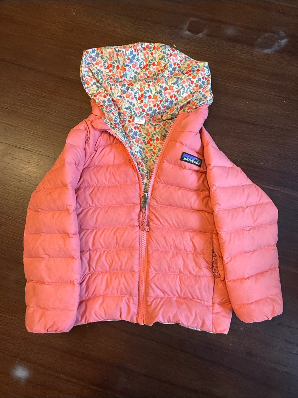 Patagonia Kids' Coral Puffer Jacket with Floral Lined Hood reversible